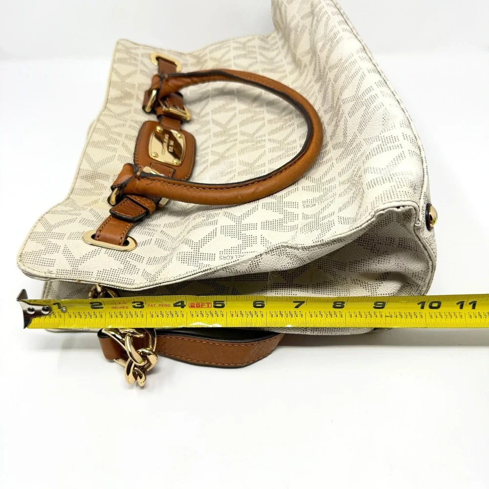 Michael Kors Hamilton Large Satchel Vanilla MK Signature Shoulder Bag Purse